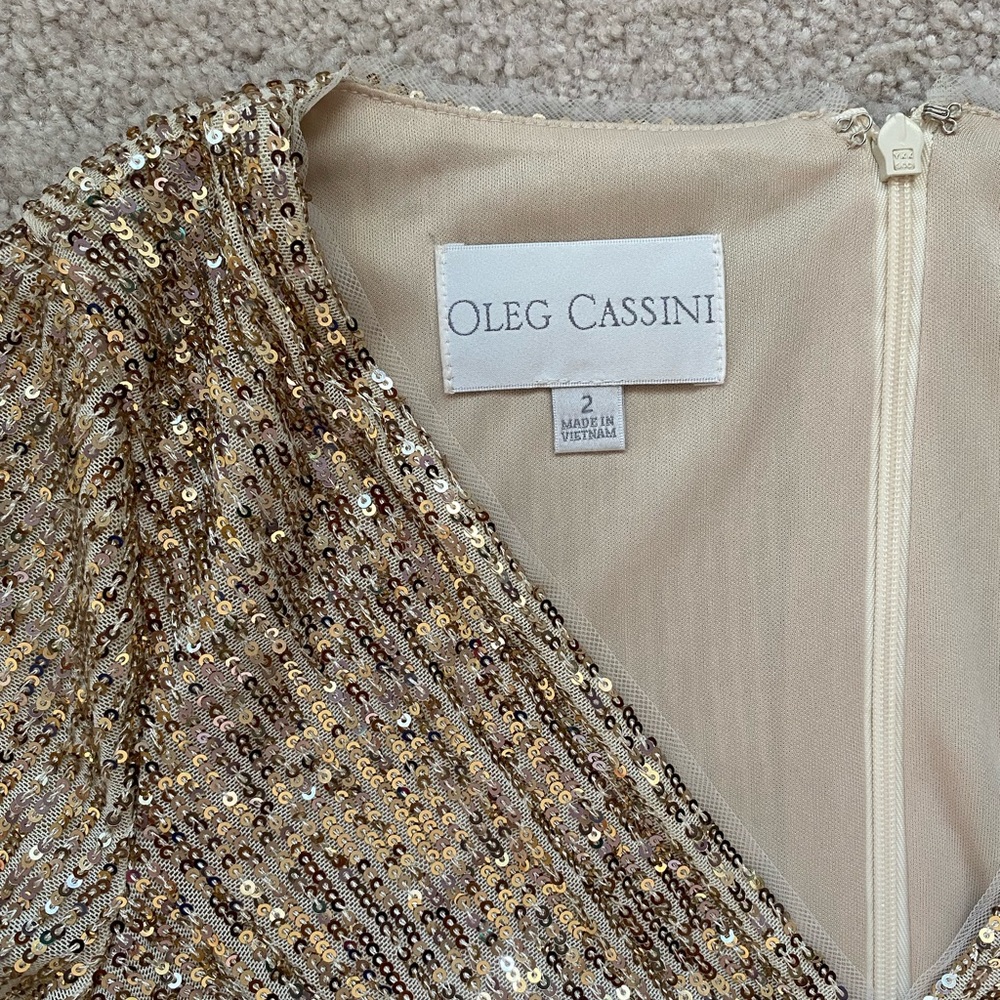 Oleg Cassini Gold Sequins Bridesmaid Dress